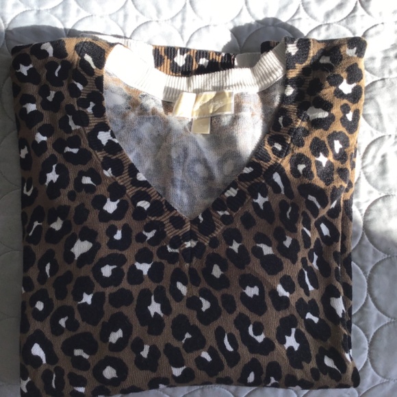 Michael Kors Brown Leopard V-Neck Sweater - Picture 7 of 7
